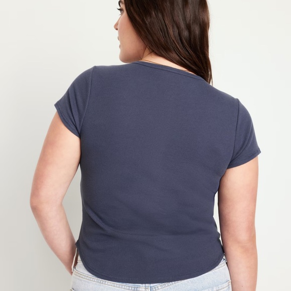 NWT OLD NAVY Short-Sleeve Waffle-Knit Henley Top  Color: Volcanic Glass - Picture 5 of 9